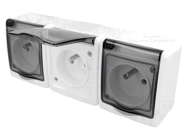 Conector de alimentare AC 2P+PE 250V 16A Alb Murale