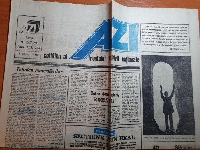 ziarul azi 24 august 1990-art interviu cu petre roman