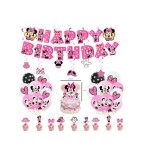 Set 66 Accesorii REDQUIT de Petrecere Aniversara Minnie Mouse, 12 Baloane, 1 Banner Happy Birthday, 24 Cupcake Topper, 1 Topper Tort, 6 Decoratiuni Su