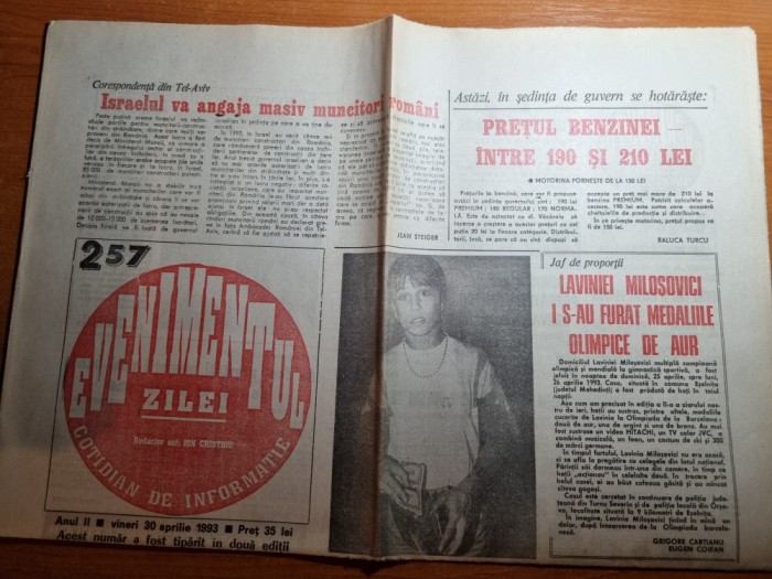 evenimentul zilei 30 aprilie 1993-lavinia milosovici