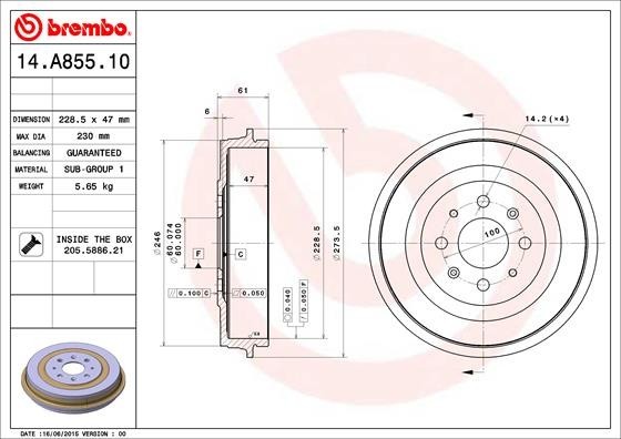 BREMBO 14.A855.10 ESSENTIAL LINE Tambur frana