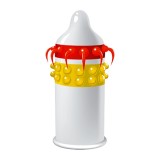 Cumpara ieftin Prezervativ stimulator EGZO Lucky Dude Orange - Medium, cu bile și texturi proeminente, din latex, diametru 52 mm, 1 buc.