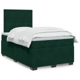 vidaXL Pat box spring cu saltea, verde &icirc;nchis, 120x190 cm, catifea 3293155