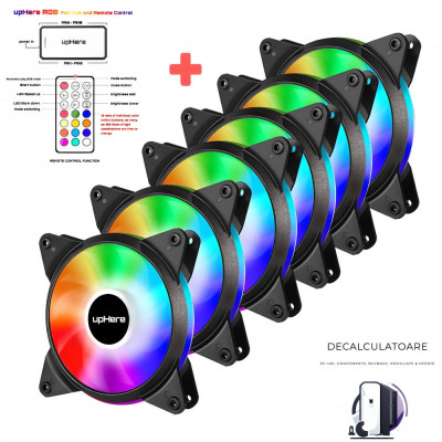 Kit Ventilatoare RGB 6 BUC cu Telecomanda și HUB upHere RGB LED PC Fan foto