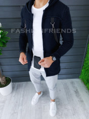 Cardigan barbati bleumarin cu gluga slim fit ZR T3615 foto