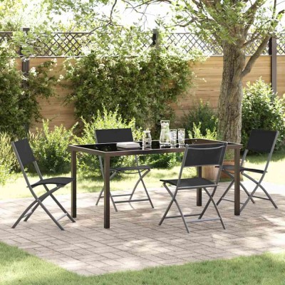 vidaXL Set de masă pentru grădină 5 pcs Negru Textilene și oțel 3379376 foto