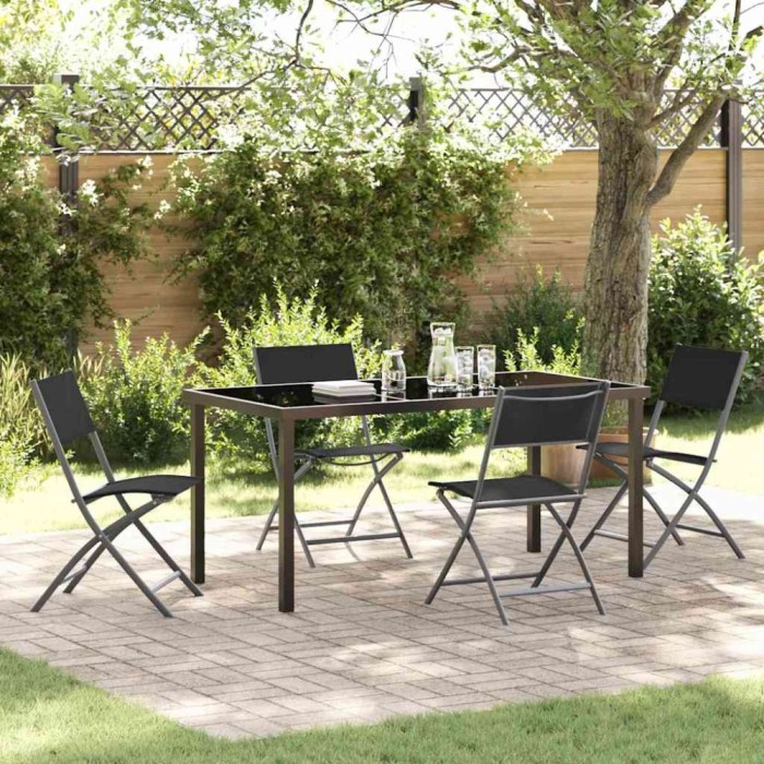 Set de masă pentru grădină 5 pcs Negru Textilene și oțel