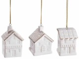 Set 3 ornamente brad Casute portelan alb auriu cm 4,5 x 3,5 x 7 H