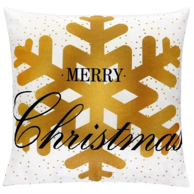 Fata de perna decorativa Merry Christmas, 40 x 40 cm, cu fermoar, poliester, alb / auriu foto