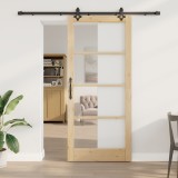 Ușă glisantă vidaXL cu set de accesorii &#039;ORKDAL&#039;din lemn masiv și sticlă, Ușă interioară vidaXL cu sticlă &#039;ORKDAL&#039;93x211x4 cm din lemn masiv de pin