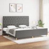 vidaXL Cadru de pat cu tăblie, gri &icirc;nchis, 200x200 cm, textil