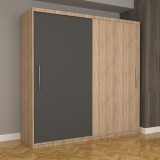 Dulap Dormitor Nova Eco 200 cm x 200 cm fara oglinda, sonoma cu usi glisante gri sonoma