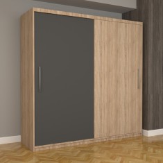 Dulap Dormitor Nova Eco 200 cm x 200 cm fara oglinda, sonoma cu usi glisante gri sonoma