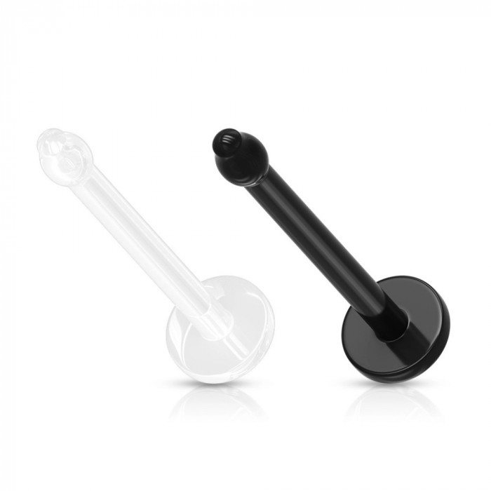 Piercing pentru nas din BioFlex - drept, cerc, culoare neagră și transparentă - Diametru piercing: 1 mm, Culoare Piercing: Negru - K