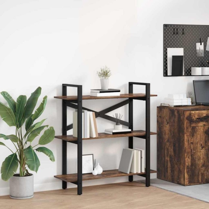 vidaXL Raft pentru cărți Stejar fumuriu 100 x 33,5 x 102 cm 883948