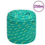 VidaXL Fr&acirc;nghie de barcă, verde, 16 mm, 250 m, polipropilenă