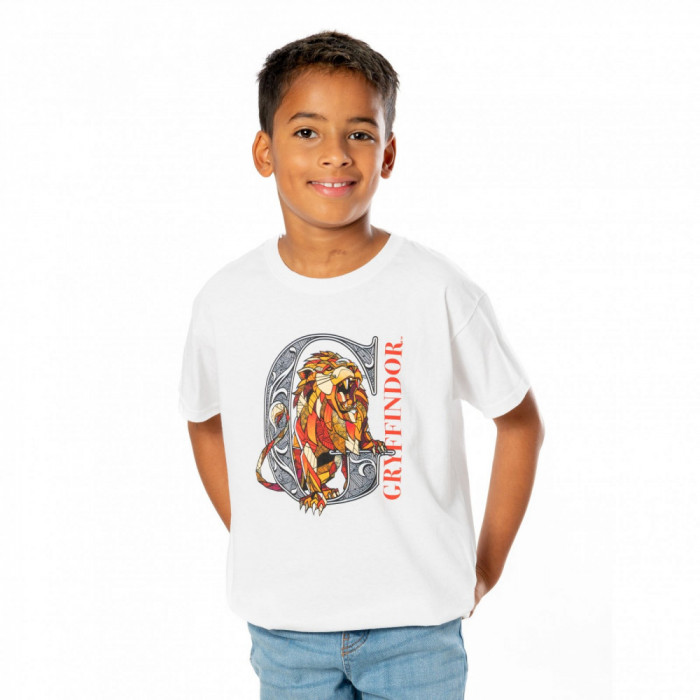 Tricou bumbac Harry Potter, White Gryffindor Mosaic, pentru copii 150-160 cm 12-14 ani