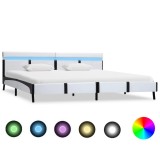 Cadru de pat cu LED, alb, 180 x 200 cm, piele artificială
