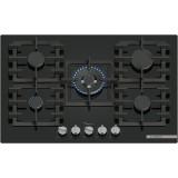 Plita incorporabila Bosch PPQ7A6I40, 5 arzatoare, Flame select, Arzator Wok, Gratar fonta, 75 cm, Sticla neagra