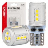 Becuri auto LED AMiO T10e W5W 15x2016 SMD White 12V/24V, lumina alba 6000K, fara efect de palpaire, montaj in oprawi traditionale