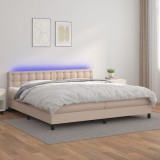 vidaXL Pat cu arcuri, cu saltea și LED cappuccino 200x200 cm piele eco 3134248