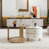Măsuță de cafea 2-&icirc;n-1 Rotundă din MDF, Alb | Aosom Romania
