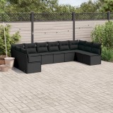 VidaXL Set canapele de grădină cu perne, 10 piese, negru, poliratan