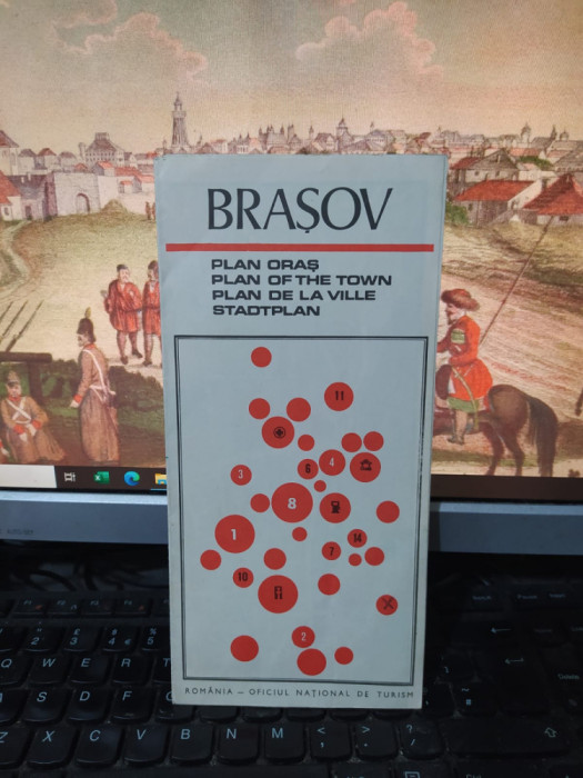 Brașov, Plan oraș, hartă și text &icirc;n 4 limbi, Oficiul Național de Turism 1970 109