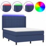 Cumpara ieftin Pat cu arcuri, saltea si LED, albastru, 140x190 cm, textil