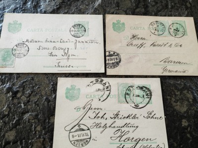 Lot 3 carti postale, Carol francate 2x5 ban Spic de grau verde, Buc.Germ-Elvetia foto
