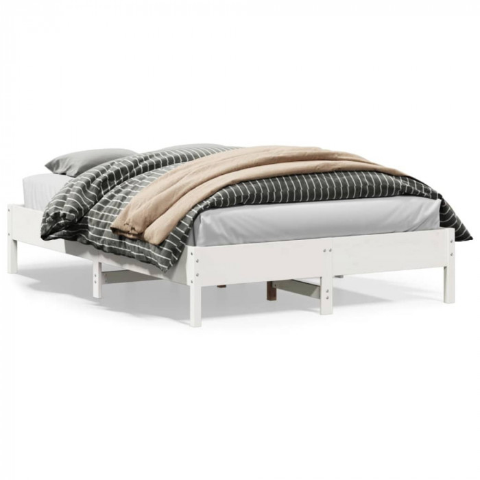 vidaXL Cadru de pat, alb, 150x200 cm, lemn masiv de pin