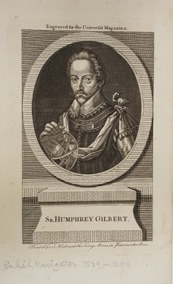 GRAVURA PE ARAMA , SIR HUMPREY GILBERT , NAVIGATOR ENGLEZ 1539 - 1584 de J. HINTON , SECOLUL XIX foto