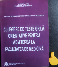 Culegere de teste grila orientative pentru admiterea la medicina Filipoiu foto