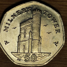 Isle of Insula Man -moneda de colectie exotica- 50 pence 2015 AU- Milner's Tower