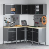 vidaXL Set dulap unelte &amp; panou c&acirc;rlige, 12 piese, negru, MDF &amp; metal