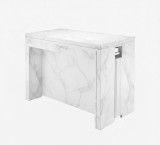 Masa extensibila Flat CONSOLE 5 in 1, capacitate maxima 12 persoane, 92x40 cm, pana 260 cm, Marmura Alba