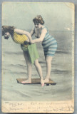 AX 497 CP VECHE-MAMA SI FICA, LA MARE, IN TINUTA DE EPOCA-1905-VARNA-BULGARIA