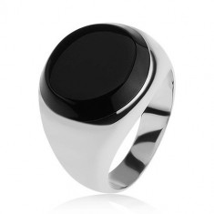 Inel cu un cerc negru, smălţuit, braţe lucioase, argint 925 - Marime inel: 67