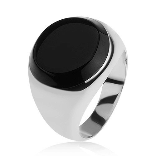 Inel cu un cerc negru, smălţuit, braţe lucioase, argint 925 - Marime inel: 53