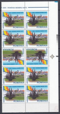 2004 LP 1633 a LP 1633 e ROMANIA MEMBRA NATO BLOC 10 TIMBRE CU 2 TETE-BECHE MNH foto