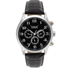 Ceas barbatesc Jaragar automatic, curea din piele neagra, stil Fashion + cutie cadou foto