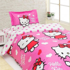 Lenjerie de pat pentru copii Disney Hello Kitty Miss Love, bumbac 100%, 3 piese foto