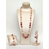 Cumpara ieftin Set Bijuterii Sunshine Cuart Roșu Jad Roz, Argint 925 Placat Aur Roz, Colier, Brățară, Cercei, Ajustabil, Handmade Italy