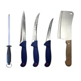 Cumpara ieftin Set profesional de macelarie, injunghiat, transat, dezosat, filetat, 3 cutite otel carbon, masat pentru ascutit, satar