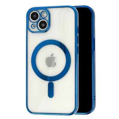 Husa MagSafe pentru Apple iPhone 12 Pro, Full Cover, Protectie camera, Margini colorate Electroplating, Magnetica, Incarcare Wireless, Flippy, Albastr foto