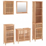 Cumpara ieftin Set mobilier de baie, 5 piese, lemn masiv de nuc