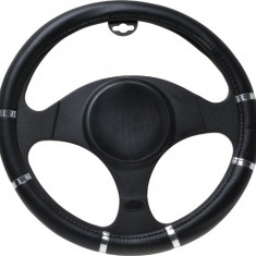 Husa volan Chrome Ring Black, material cauciucat, diametru 37-39cm Kft Auto
