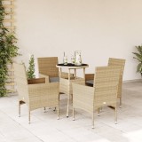 VidaXL Set mobilier de grădină cu perne 5 piese bej poliratan &amp; sticlă