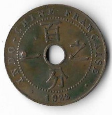 Moneda 1 cent 1922 - Indochina Franceza, lovita foto