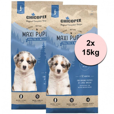 CHICOPEE Maxi Puppy Păsări de curte și mei 2 x 15 kg foto